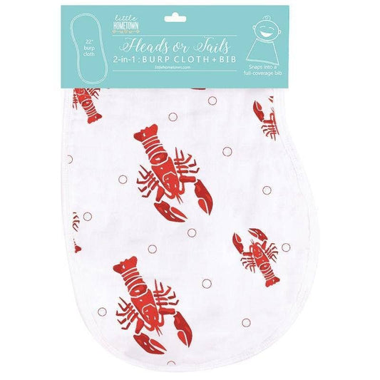 Little Hometown - Baby Burp Cloth & Bib Combo Heads Tails Crawfish Lobster