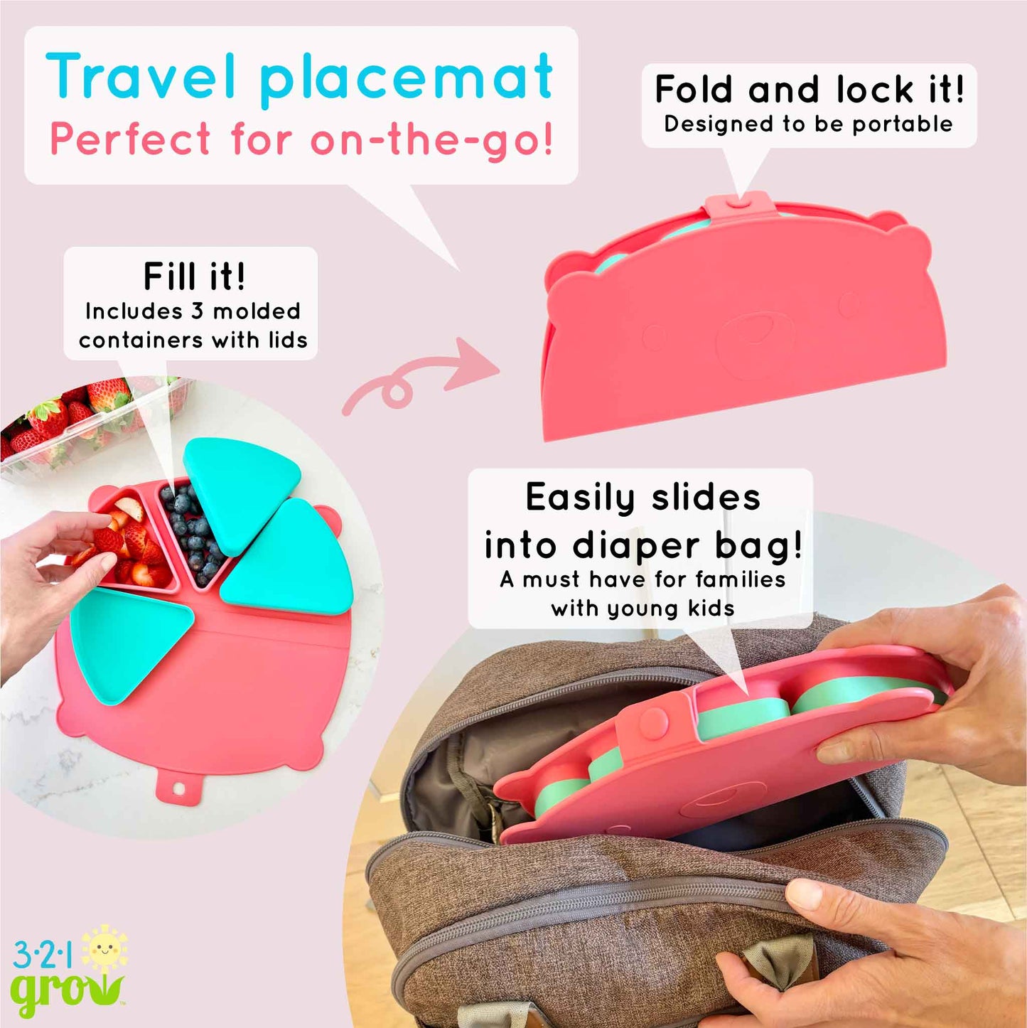 321 Grow - 321 Grow On-the-Go Silicone Snack Mat - Watermelon