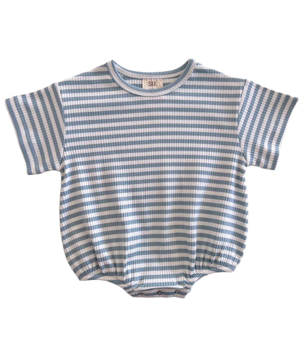 SIIX Collection - Dusty Blue Stripe / Organic Ribbed T-Shirt Bubble
