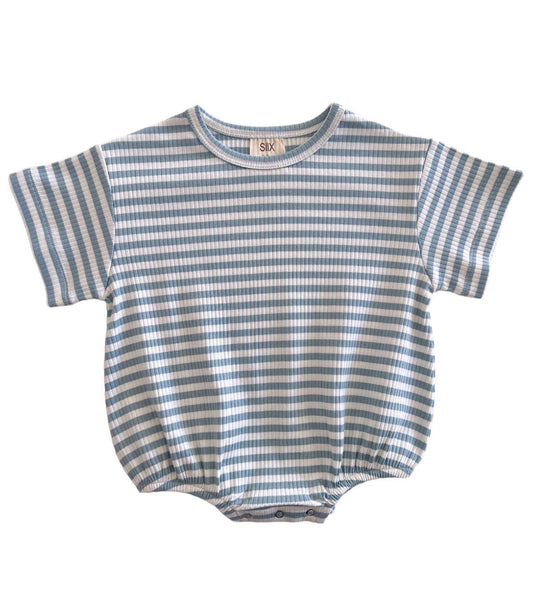 SIIX Collection - Dusty Blue Stripe / Organic Ribbed T-Shirt Bubble