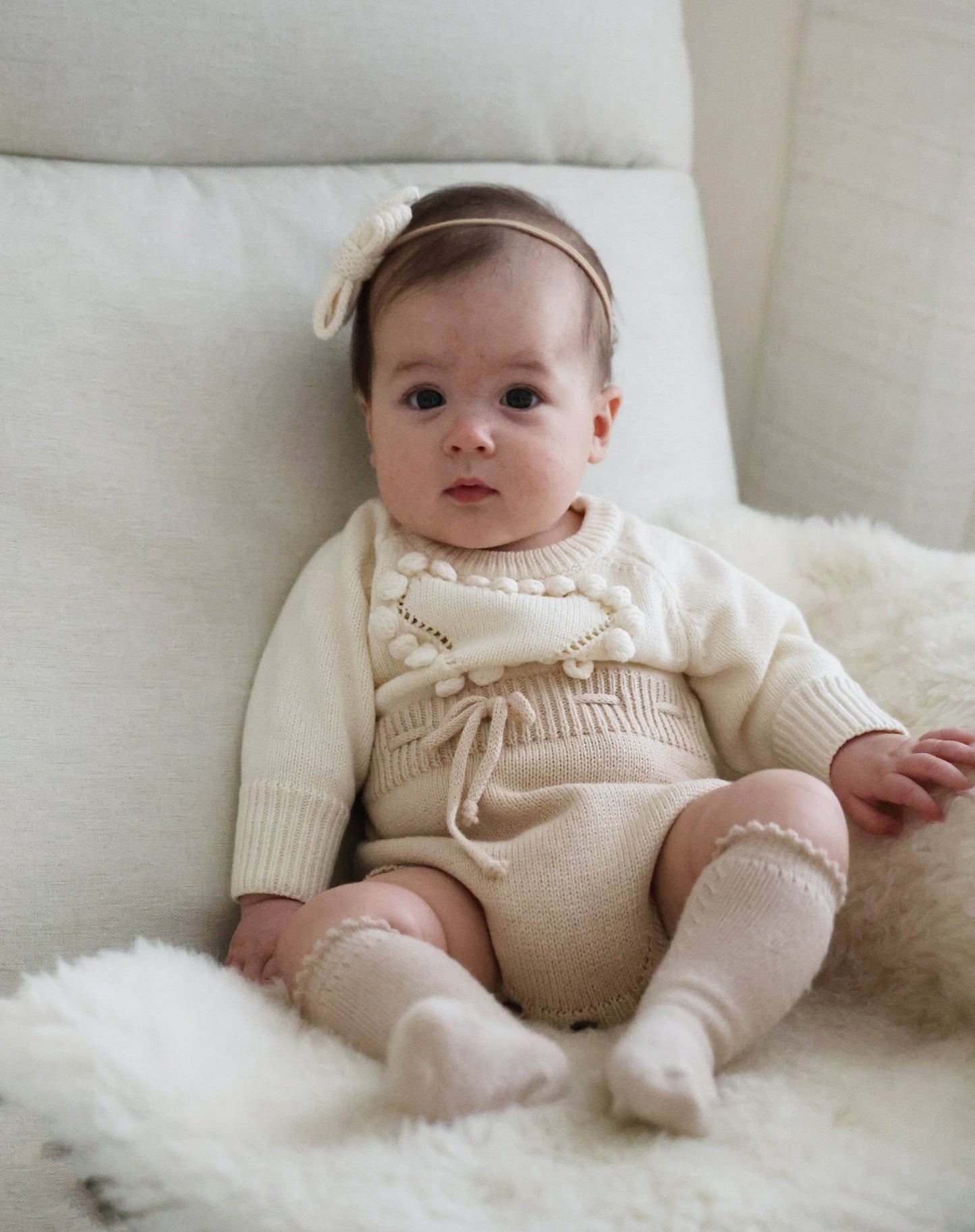 OLIVE & CRADLE - Cream Heart Romper Set