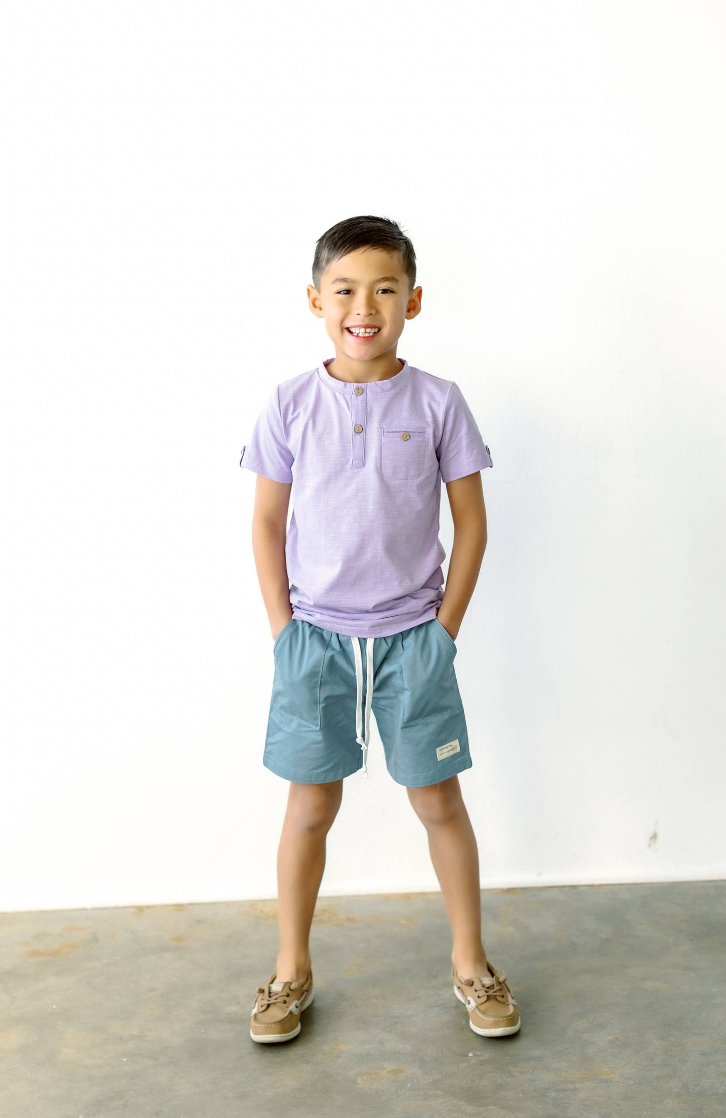 Sawyer & Finn Clothing - Boys Teal Shorts with pockets, functional drawstring