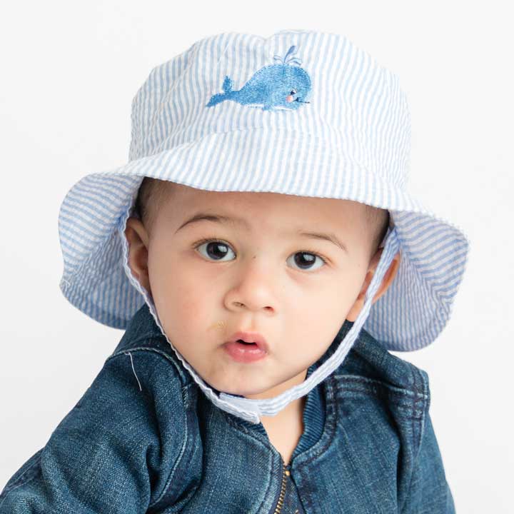 Huggalugs - Whale Blue Seersucker Bucket Hat Toddler