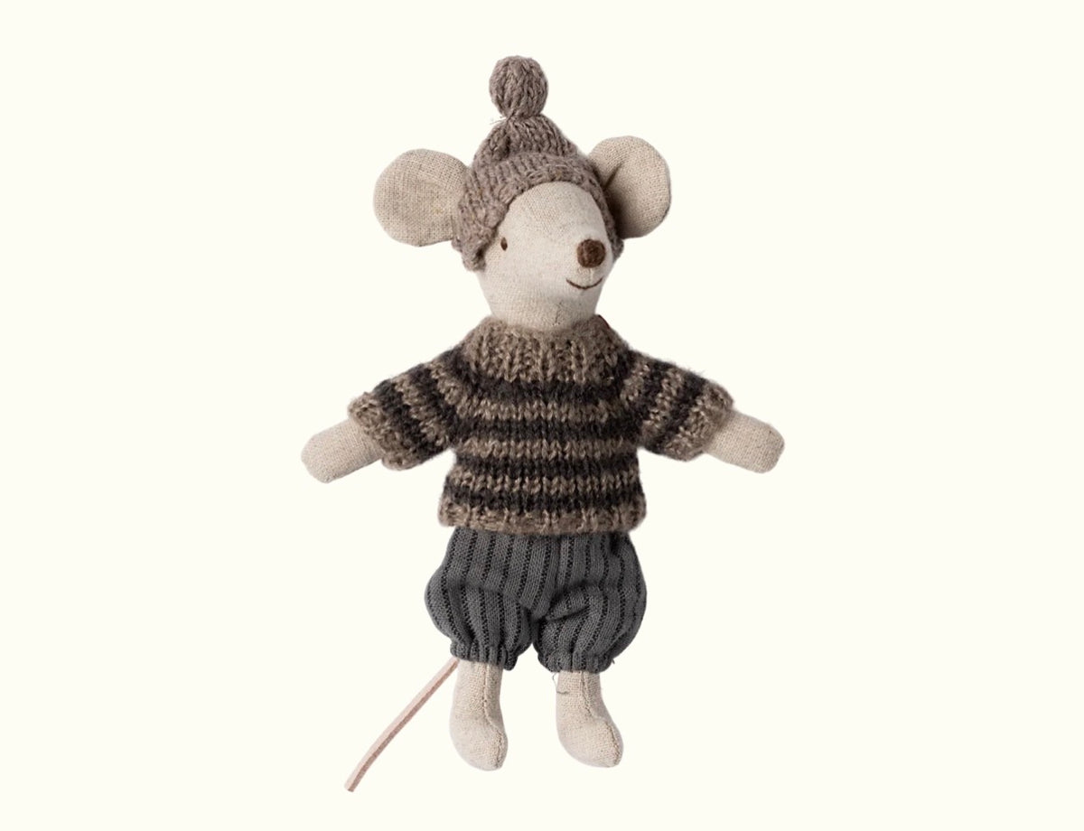 Maileg - Winter Mouse with Ski Set, Big Brother - Grey
