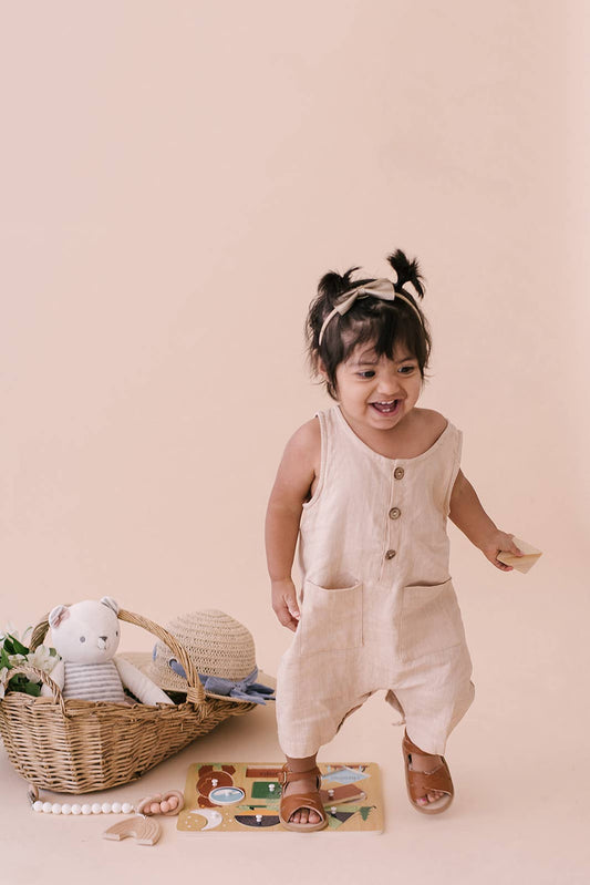Babe Basics - Oatmeal Sleeveless Crop Linen Baby Romper