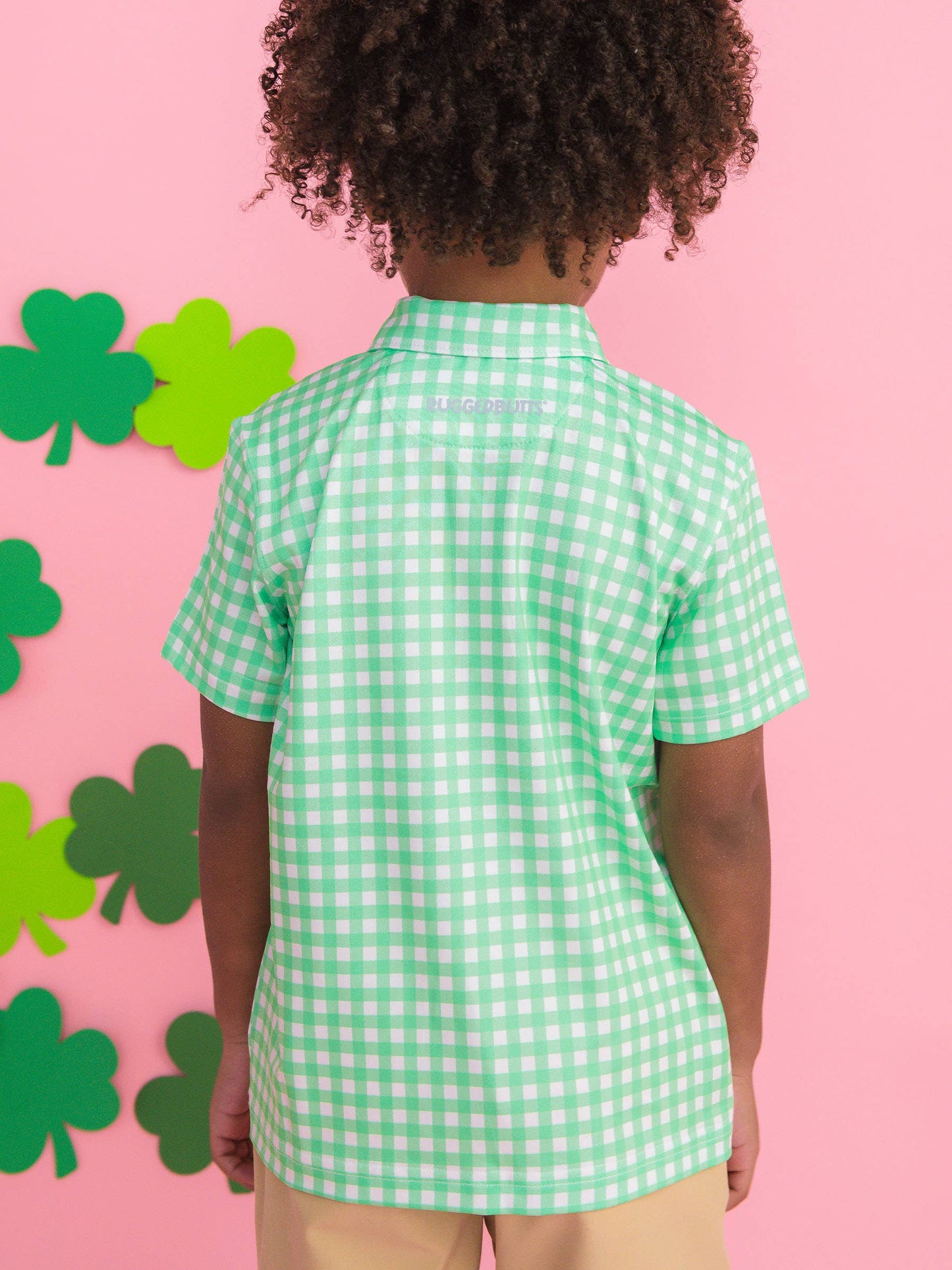 RuffleButts + RuggedButts - Boys Classic Spring Bud Gingham Knit Short Sleeve Performance Polo
