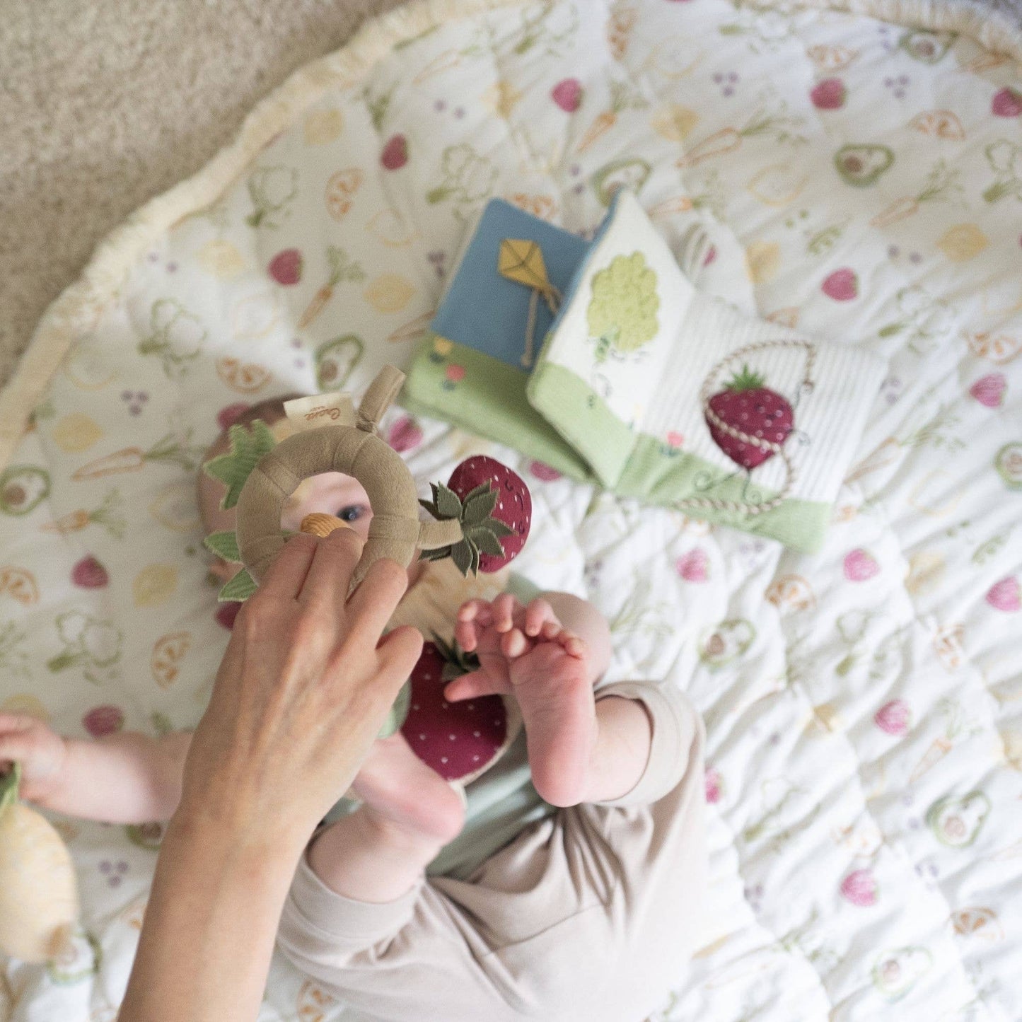 Crane Baby - Clementine Fruits & Veggies Soft Plush Rattle Set (3 Pack)