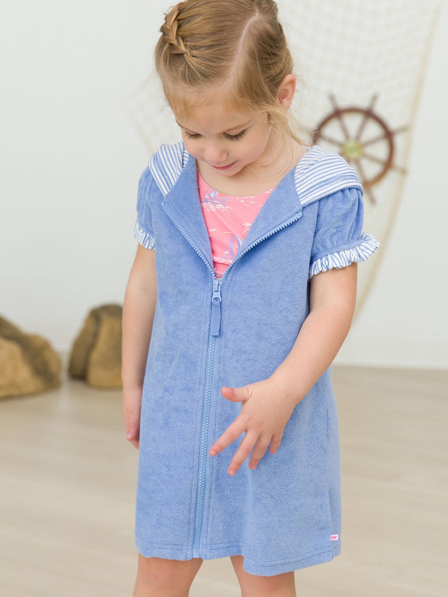 RuffleButts + RuggedButts - Girls Periwinkle Blue Terry Full-Zip Cover Up