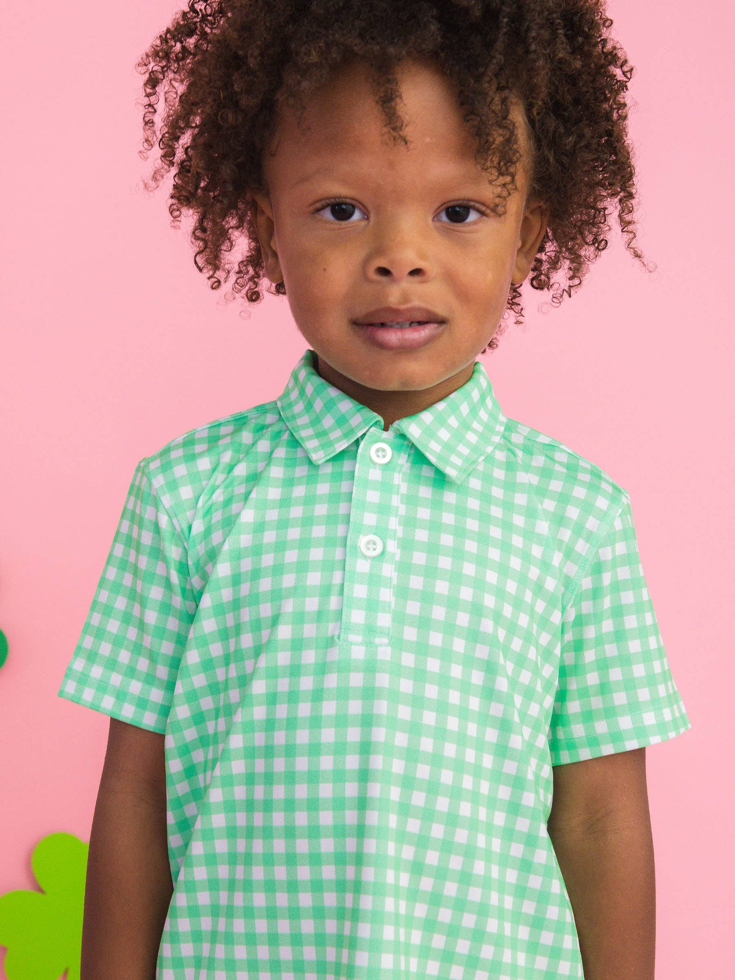 RuffleButts + RuggedButts - Boys Classic Spring Bud Gingham Knit Short Sleeve Performance Polo