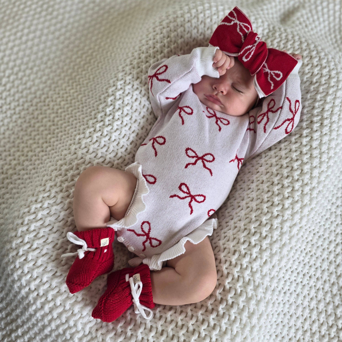 CG Lane Co - KNIT TOPKNOT HEADBAND - RED BOWS