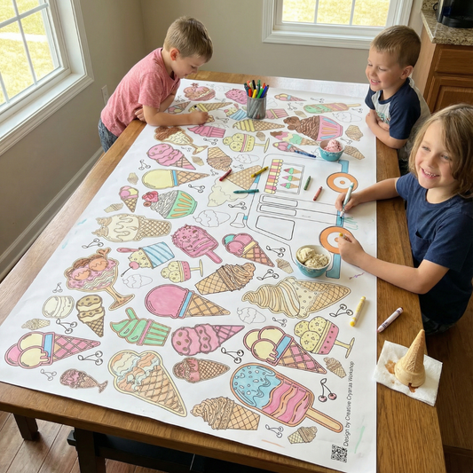 Creative Crayons Workshop - Ice Cream Coloring Tablecloth Summer Activity for Kids