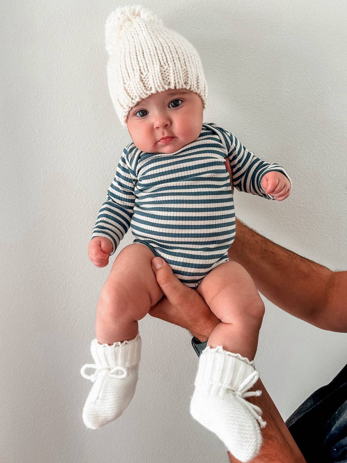 SIIX Collection - Steel Blue Stripe / Organic Ribbed Long Sleeve Bodysuit