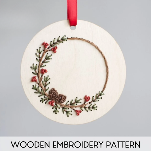 The HNB House - Pinecone Wreath Ornament - DIY Wood Embroidery Kit