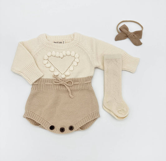 OLIVE & CRADLE - Cream Heart Romper Set