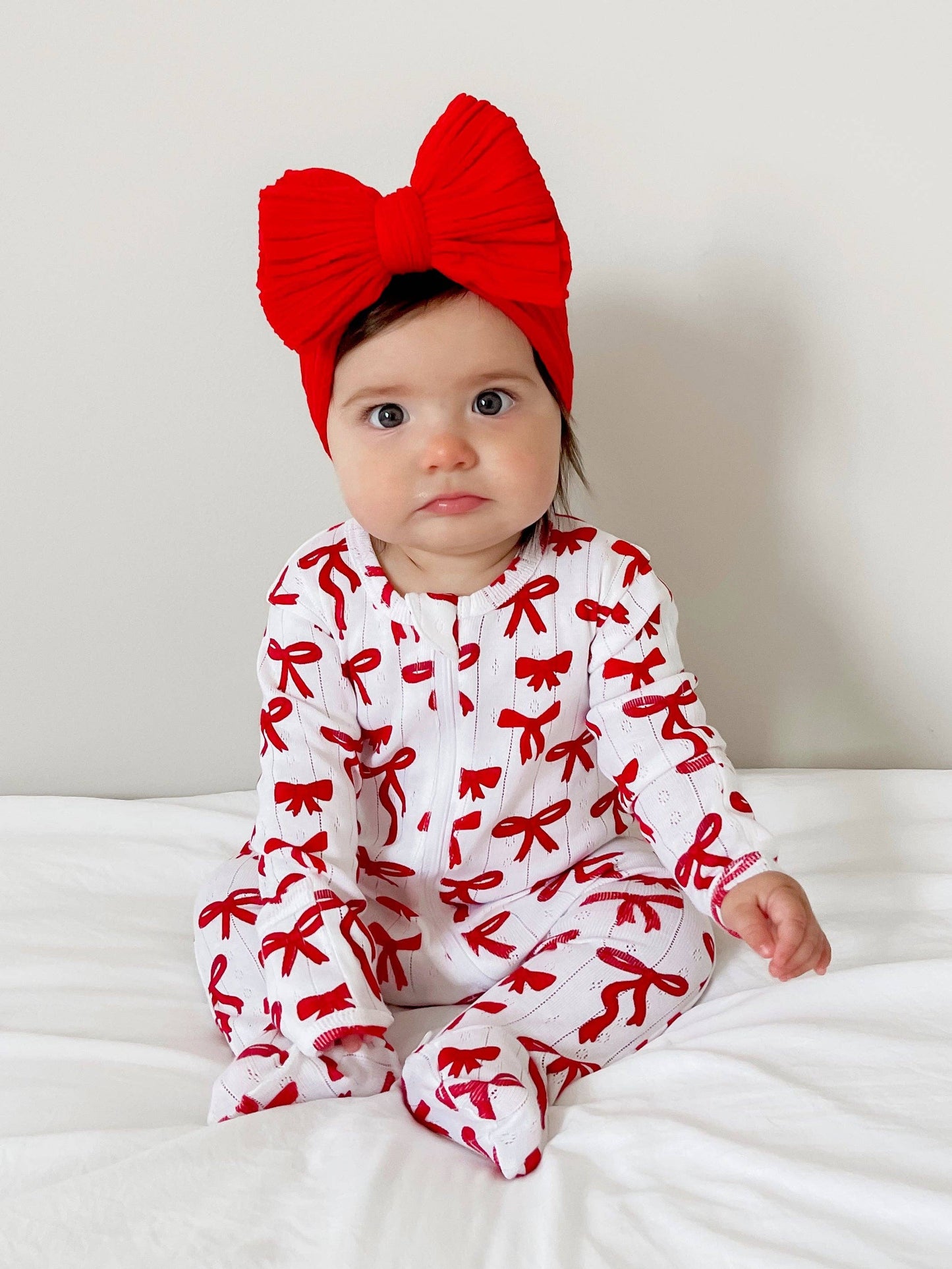 SIIX Collection - Red Bows / Organic Pointelle 2-Way Zip Footie