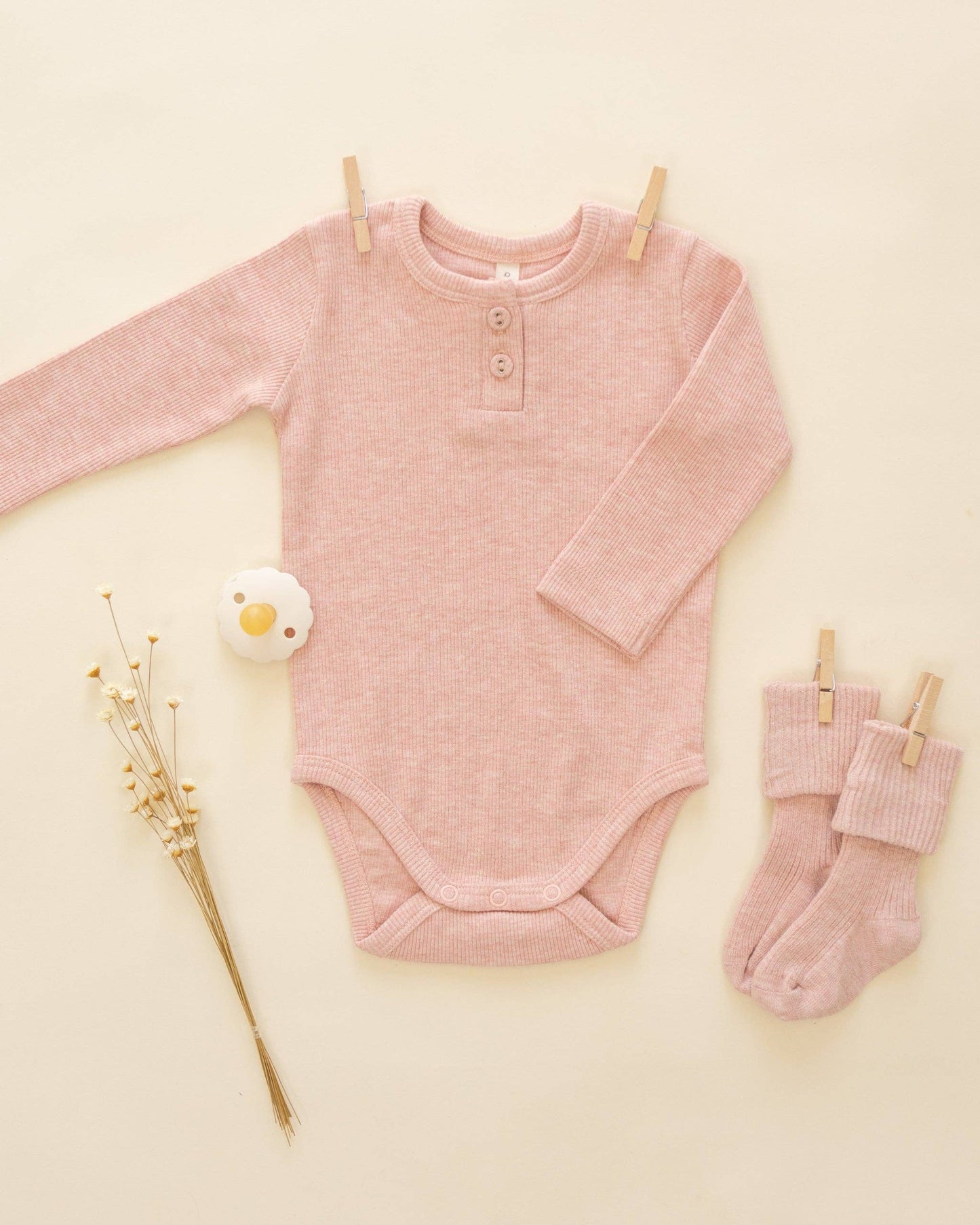 Quincy Mae - Melange Socks || Oatmeal, Rose