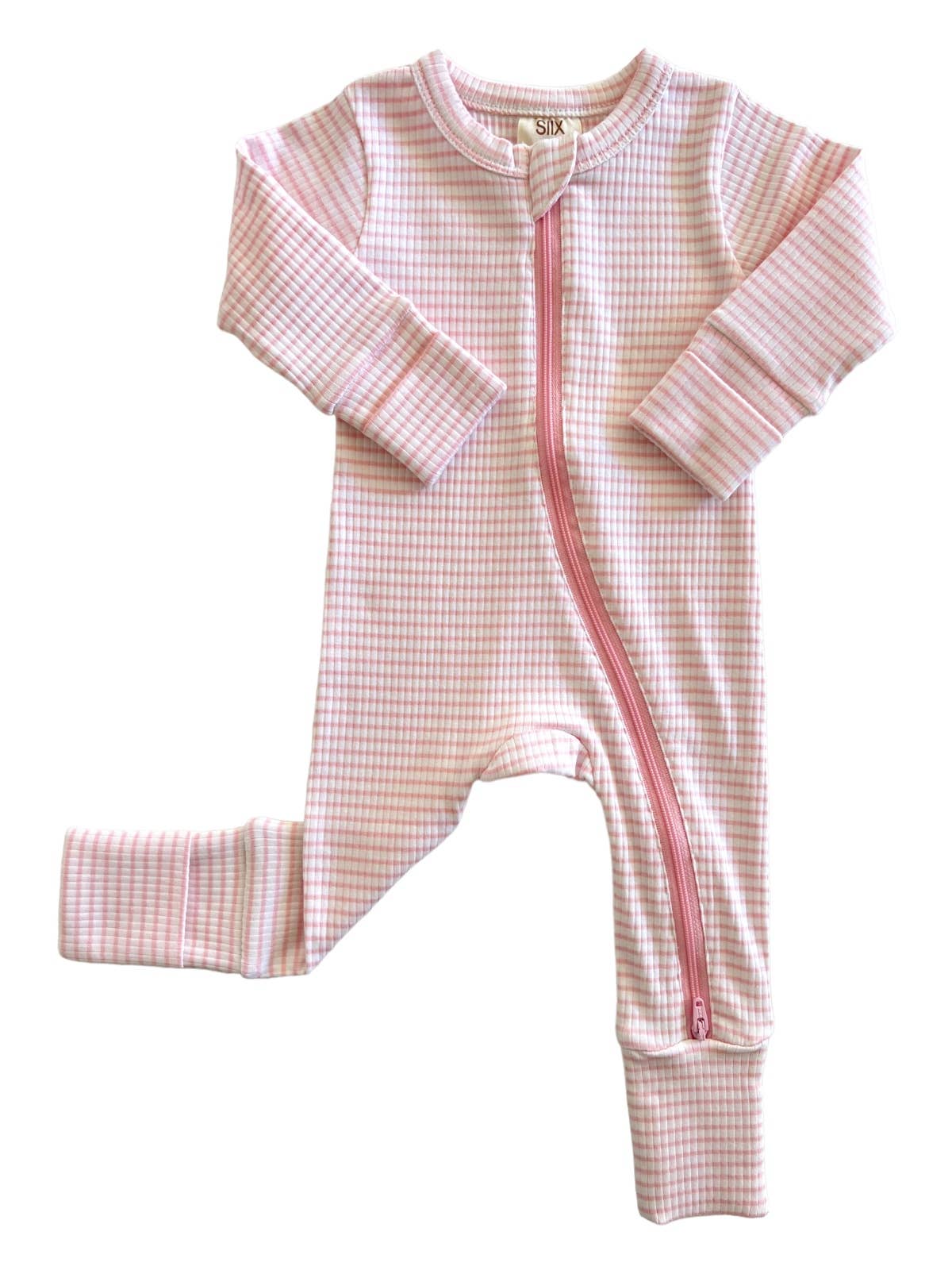 SIIX Collection - Pink Stripe / Organic Ribbed 2-Way Zip Romper