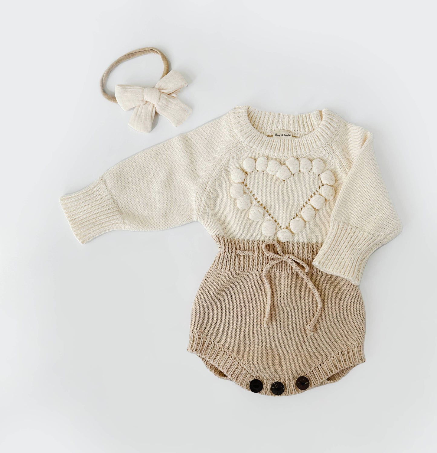 OLIVE & CRADLE - Cream Heart Romper Set
