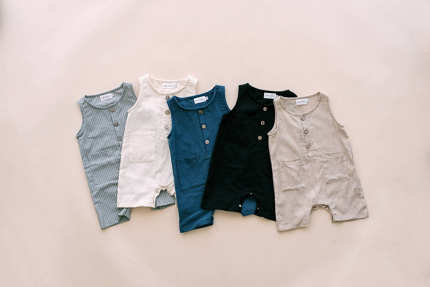 Babe Basics - Navy Sleeveless Crop Linen Baby Romper