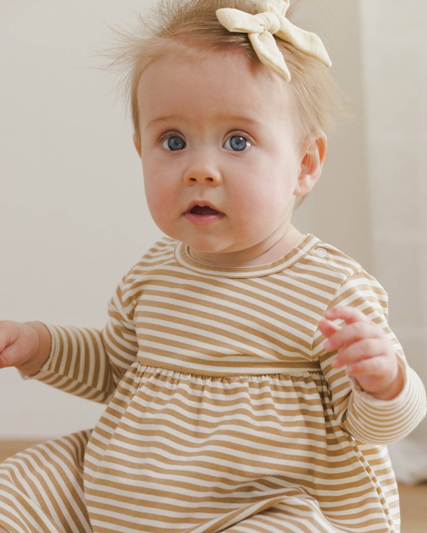 Quincy Mae - Long Sleeve Baby Dress || Honey Stripe