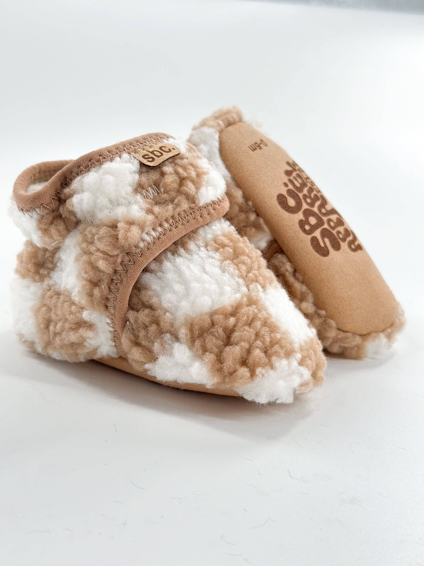 Shore Baby Co. - The Newborn Sherpa Bootie — Camel + White Checkered