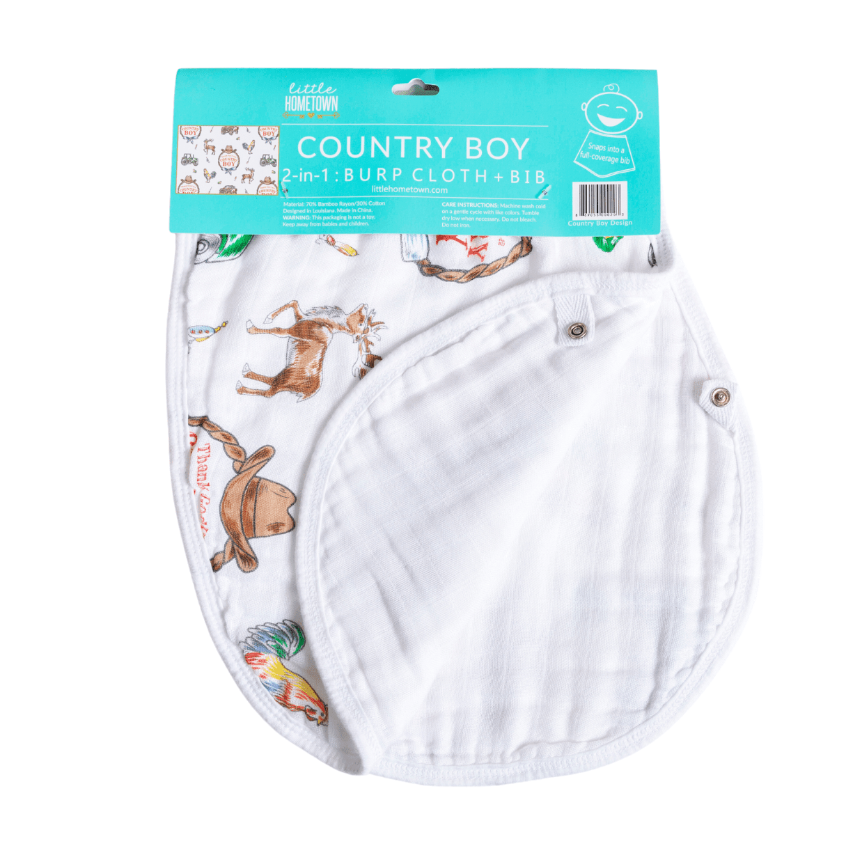 Little Hometown - Country Baby Boy Burp Cloth and Bib 2 in 1  Soft Bamboo Organic Cotton Combo