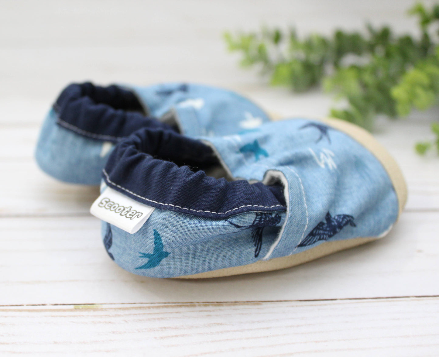 Scooter Booties - Soaring Swallows Baby Shoes: 0 - 6 months