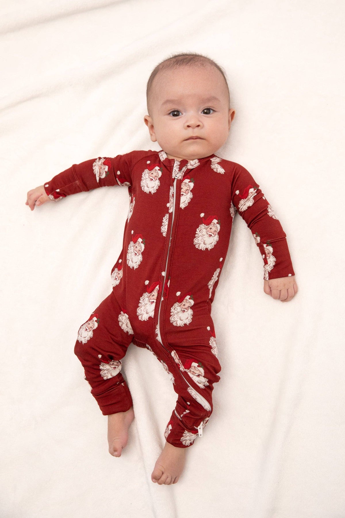 Tiny toes Baby Co - Christmas Vintage Santa Baby Bamboo Zipper Romper