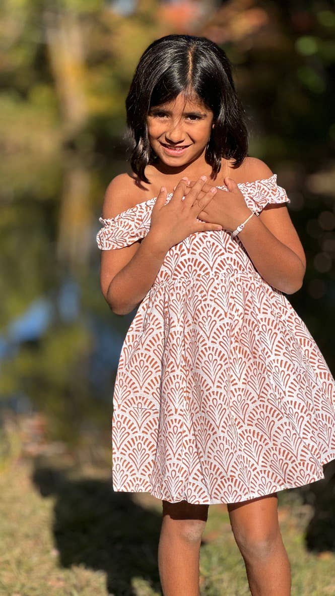 Meerahi - Toddler Girls' Neutral Color Block Printed Dress with Pocket