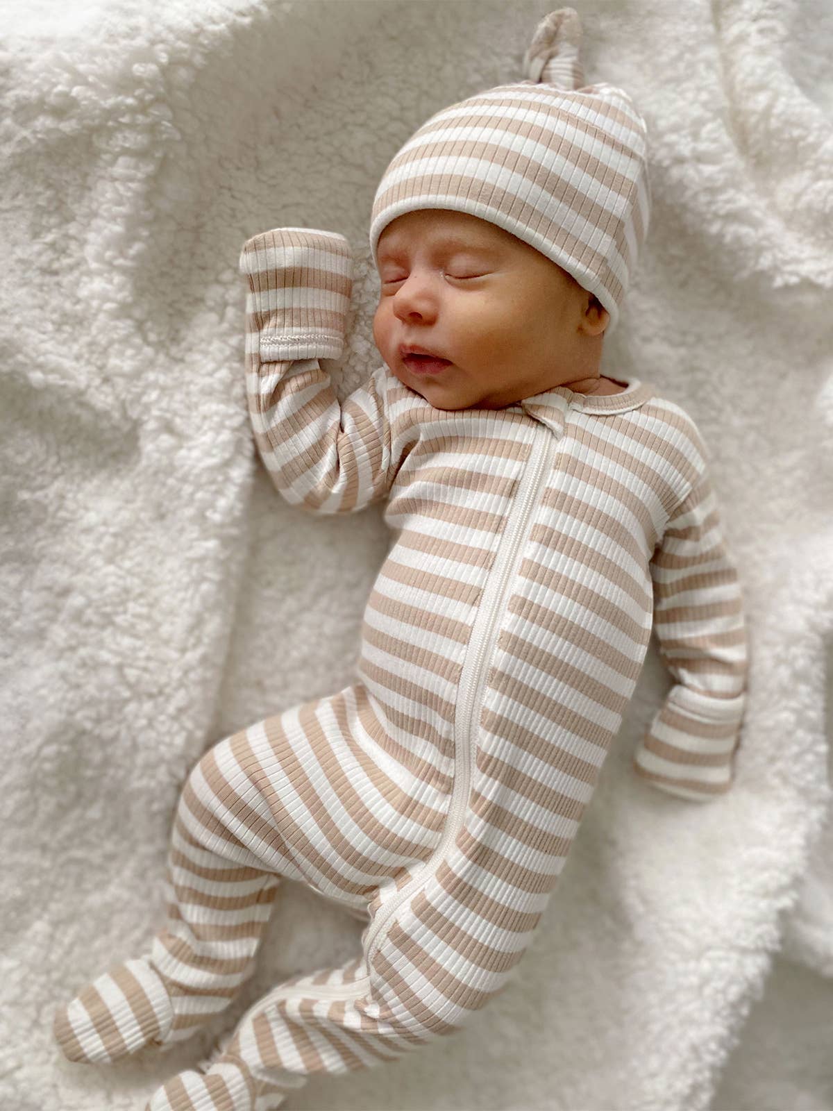 SIIX Collection - Tan Stripe / Organic Ribbed Zip Footie (Baby - Kids)