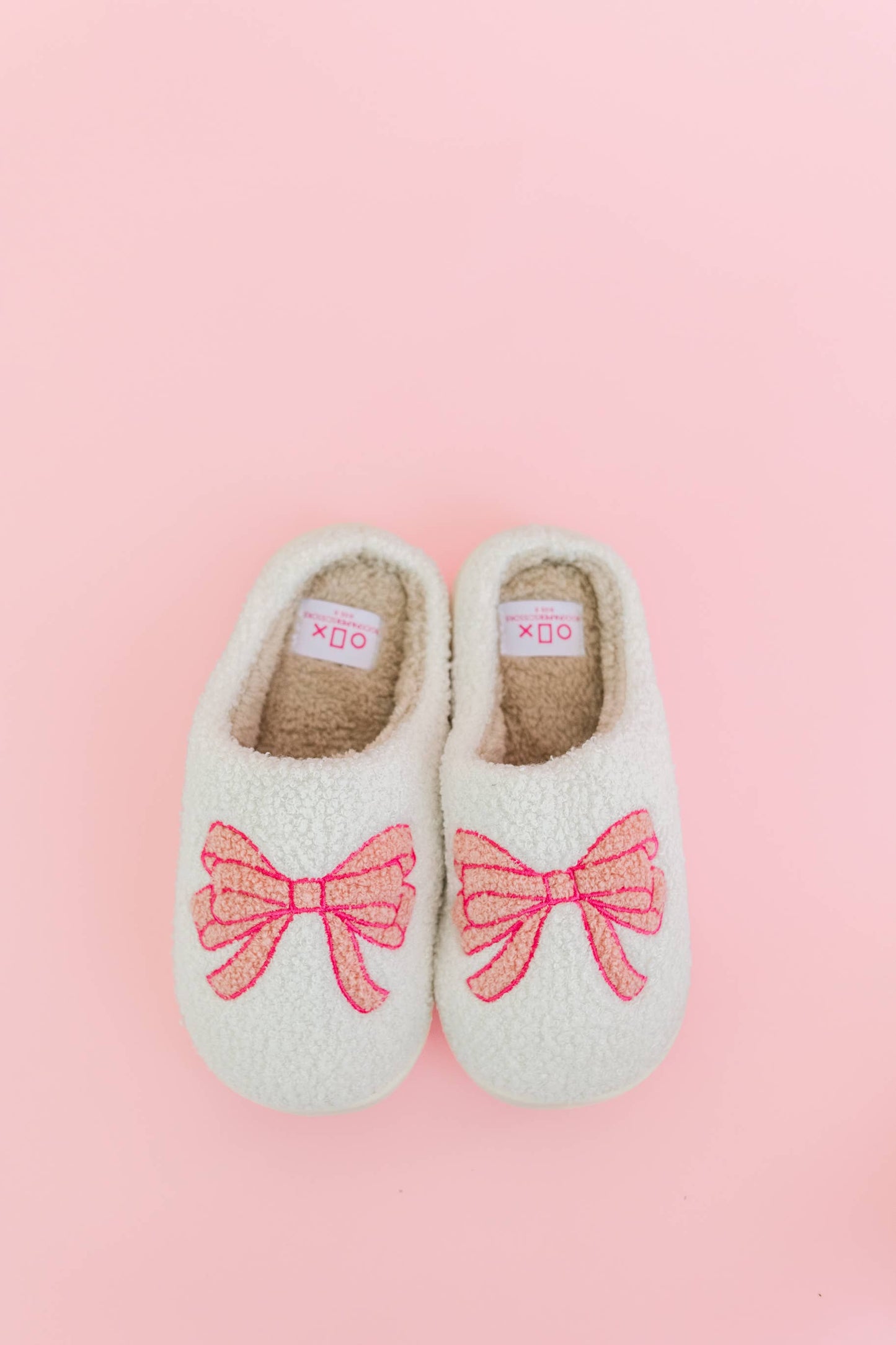 Rock Paper Scissors - Fuzzy Plush Slippers with Pink Bow