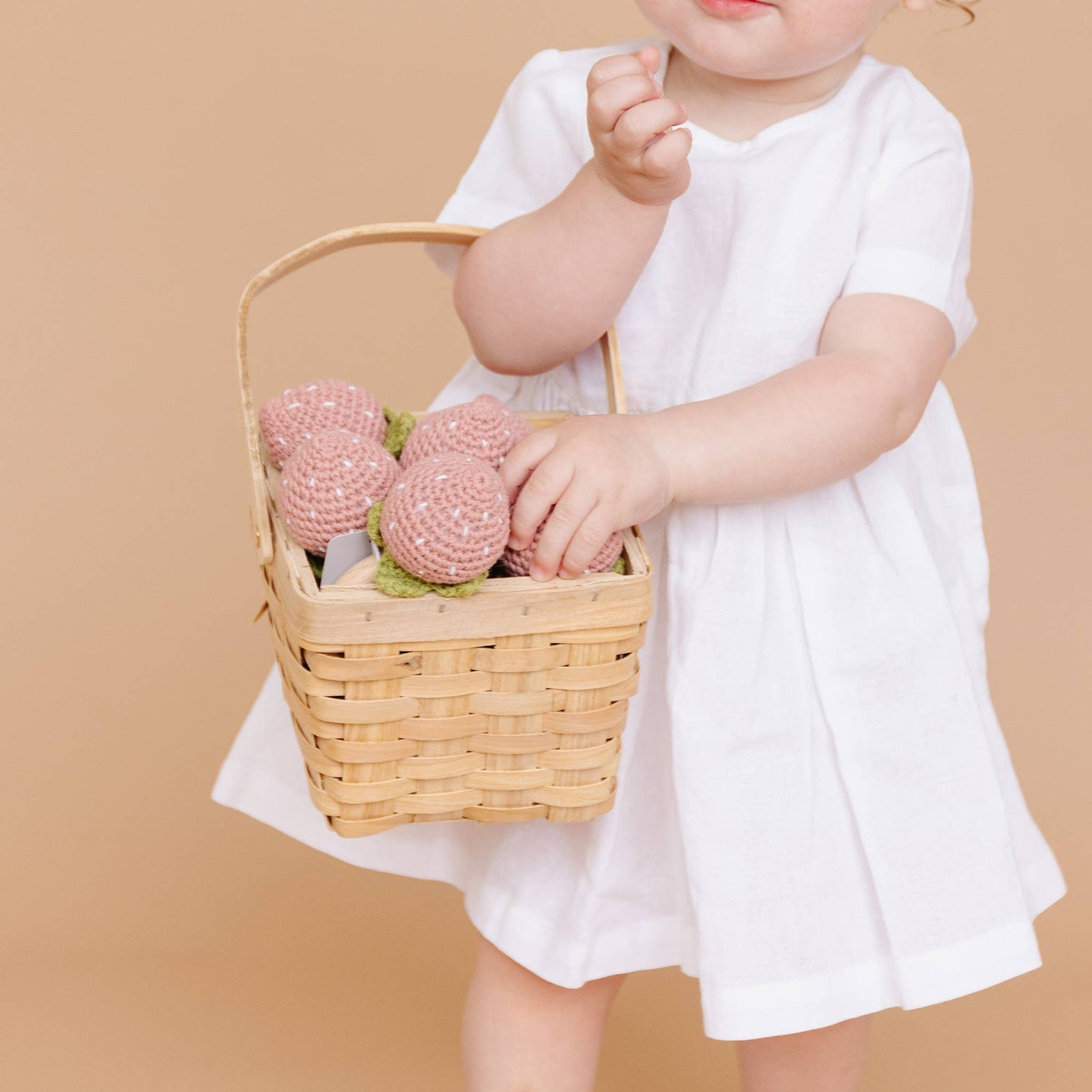 The Blueberry Hill - Teether Strawberry Pink Crochet Rattle Baby Toy Spring