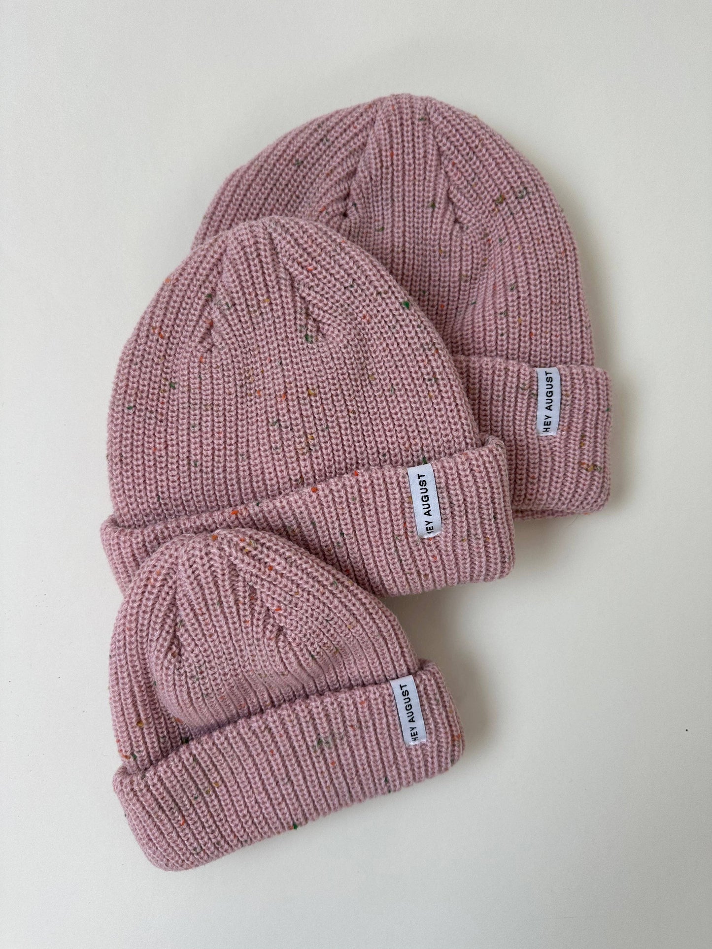 HEY AUGUST CO - Thick Knit beanie Pink Speck (Baby-Toddler-Youth/Adult)