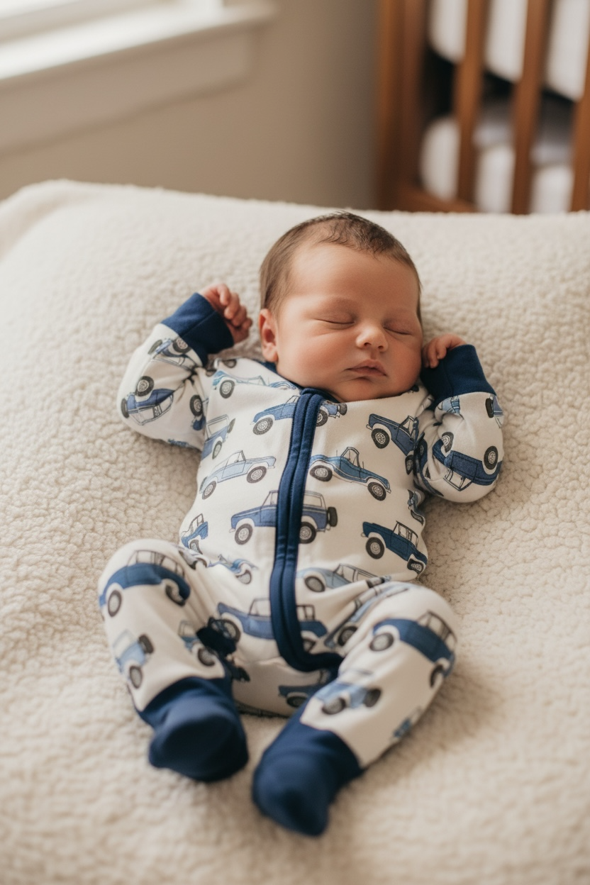 Tiny toes Baby Co - Vintage Cars Bamboo Zipper Romper
