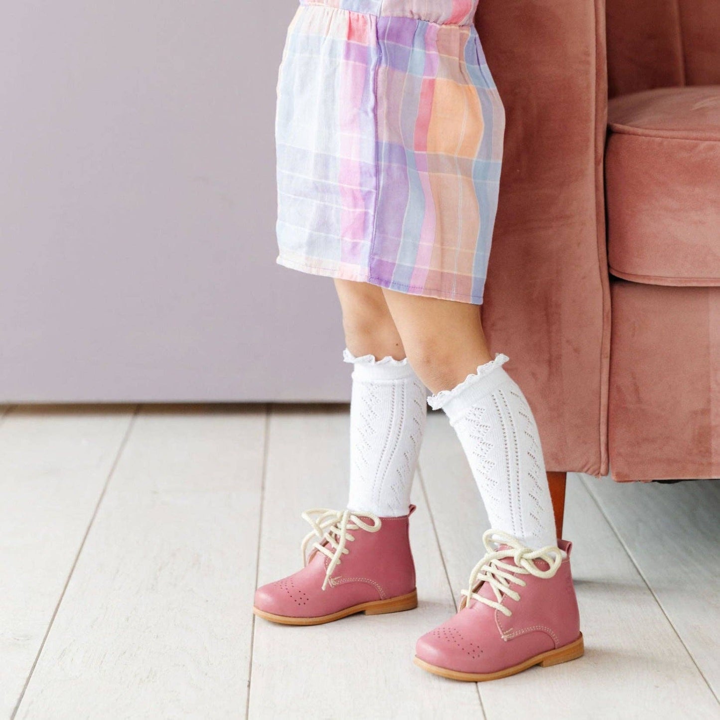 Little Stocking Co. - White Fancy Lace Top Knee High Socks: 0-6 MONTHS