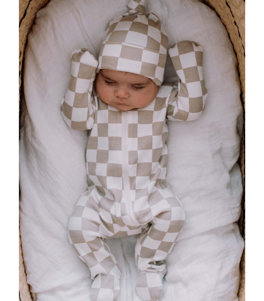 SIIX Collection - Tiramisu Checkerboard / Organic Zip Footie