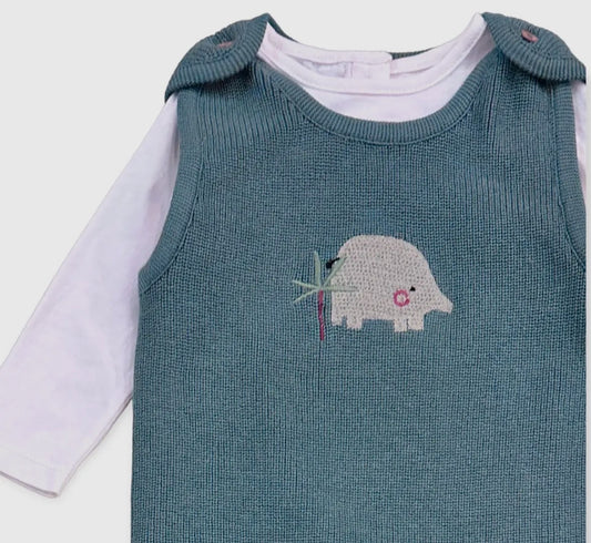 Elephant Embroidered Baby Knit Overall Set Organic