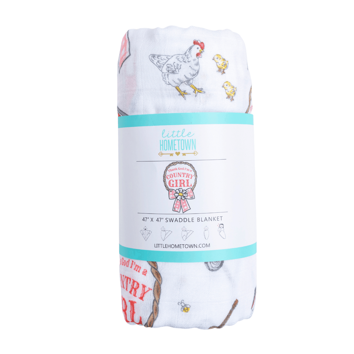 Little Hometown - Country Girl Muslin Swaddle Receiving Blanket Breathable and Lightweight