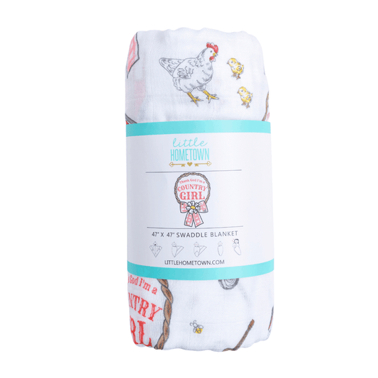 Little Hometown - Country Girl Muslin Swaddle Receiving Blanket Breathable and Lightweight