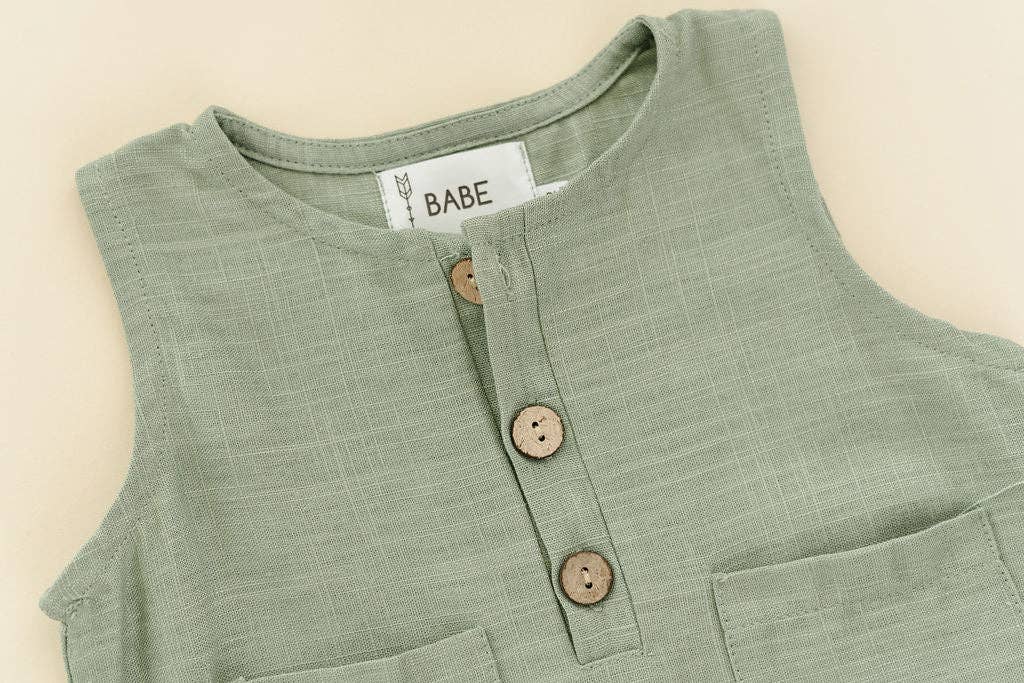 Babe Basics - Green Crop Linen Romper