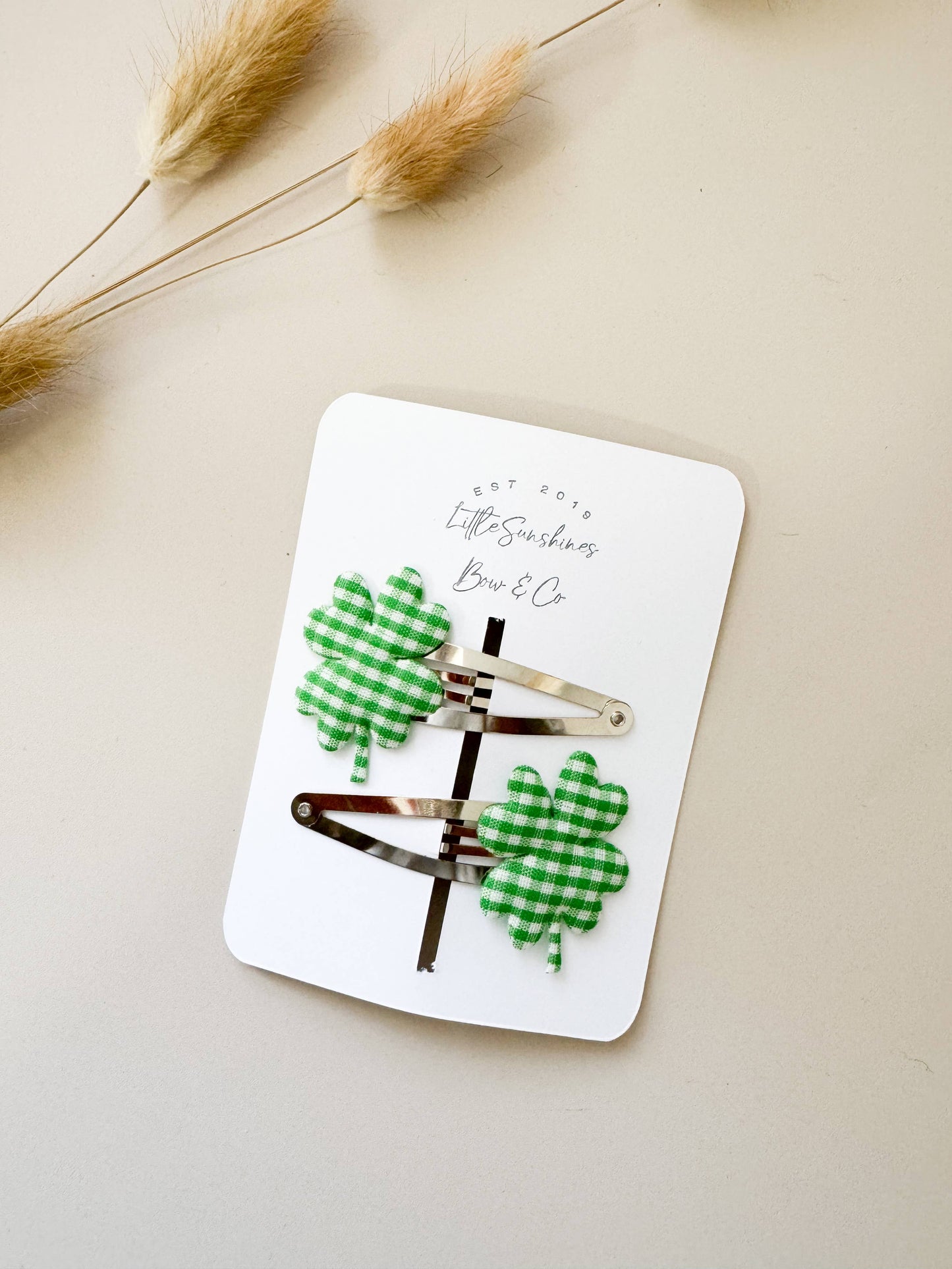 Little Sunshines Bow & Co - St Patricks Day Four Leaf Clover Snap Clips- Set of 2