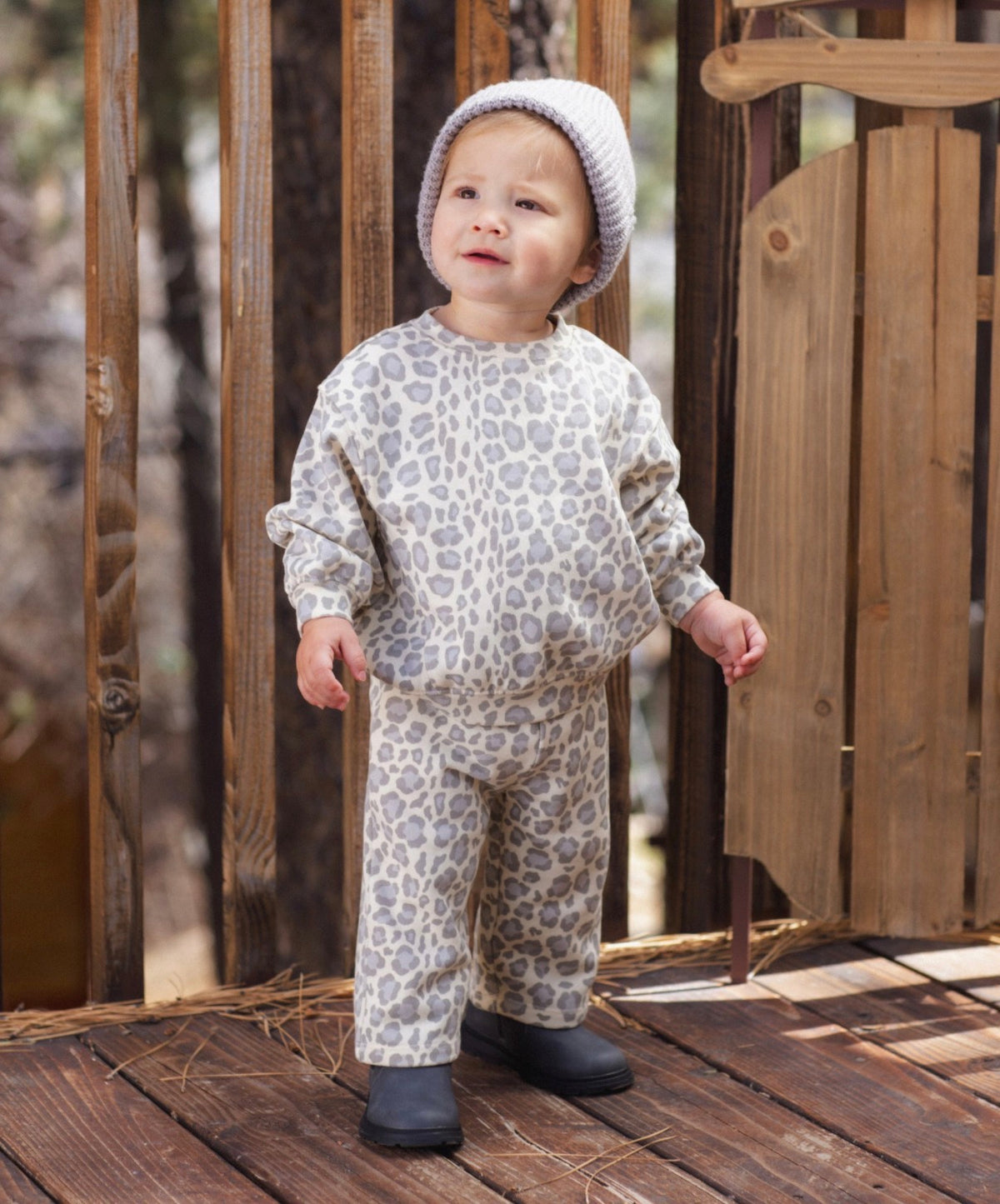 Rylee + Cru - Wide Leg Sweatpants  Blue Leopard