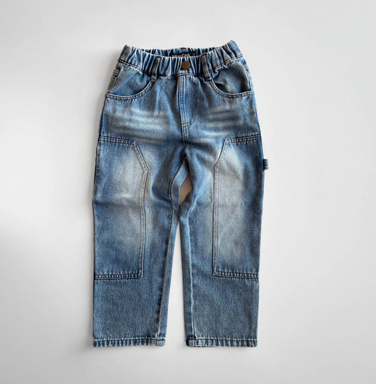 Lucky Link - Blue Toddler Double-Knee Carpenter Denim