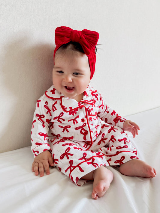SIIX Collection - Red Bows / Organic Pointelle Lounge Set