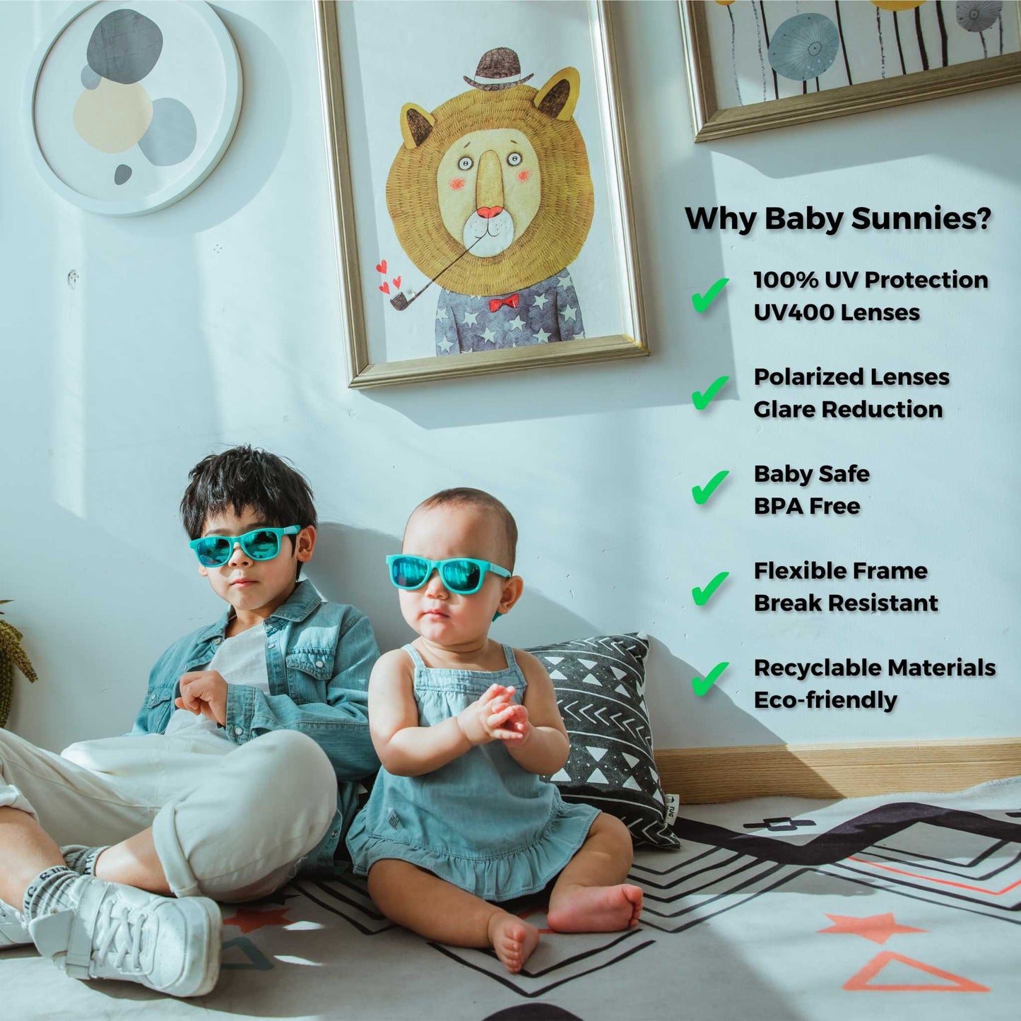 Baby Sunnies - Sky Blue Flexible Polarized Baby Sunglasses with Strap 0-24 Months