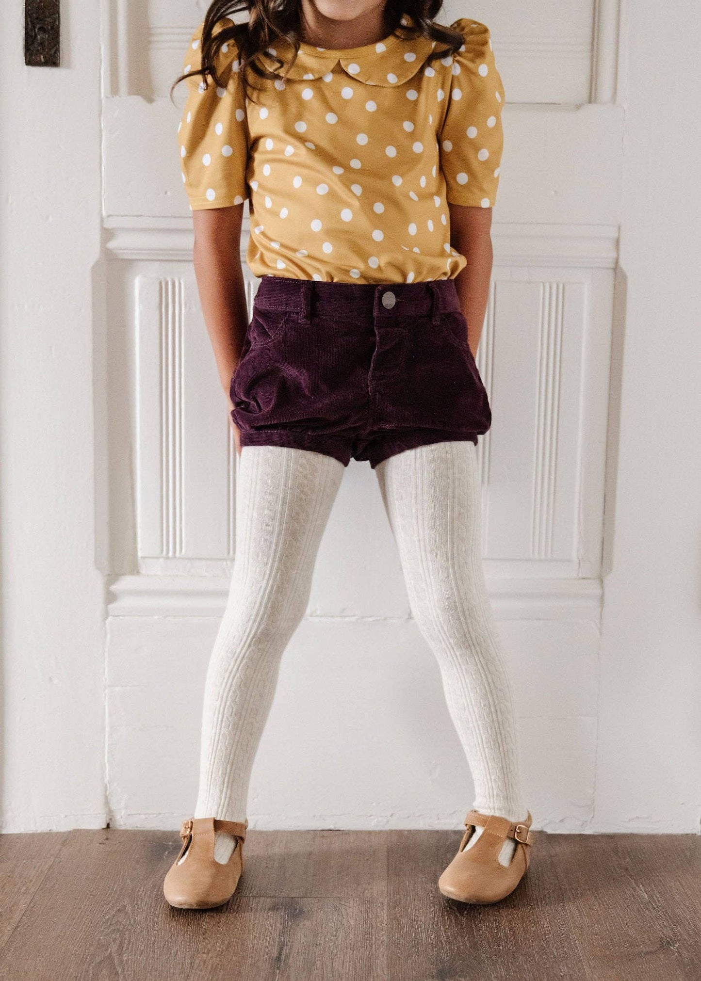 Heathered Ivory Cable Knit Tights: 1-2 YEARS