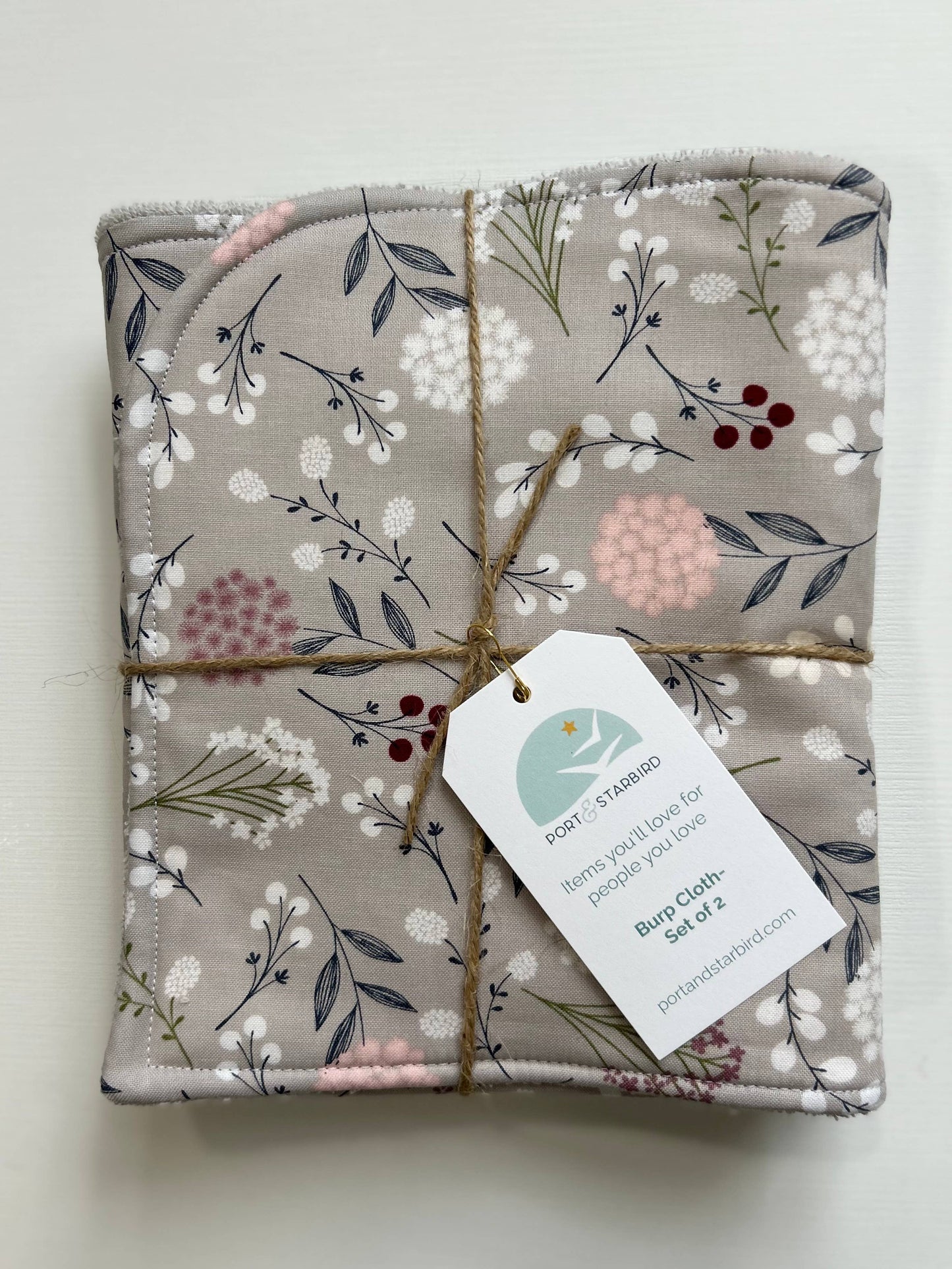 Port & Starbird - Wildflower on Grey Burp Cloth, set of 2