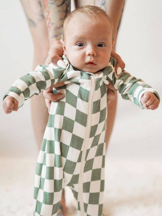 SIIX Collection - Matcha Milkshake Checkerboard / Organic Zip Footie (Baby)