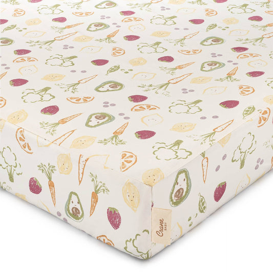 Crane Baby - Clementine Fruits & Veggies Cotton Fitted Crib Sheet