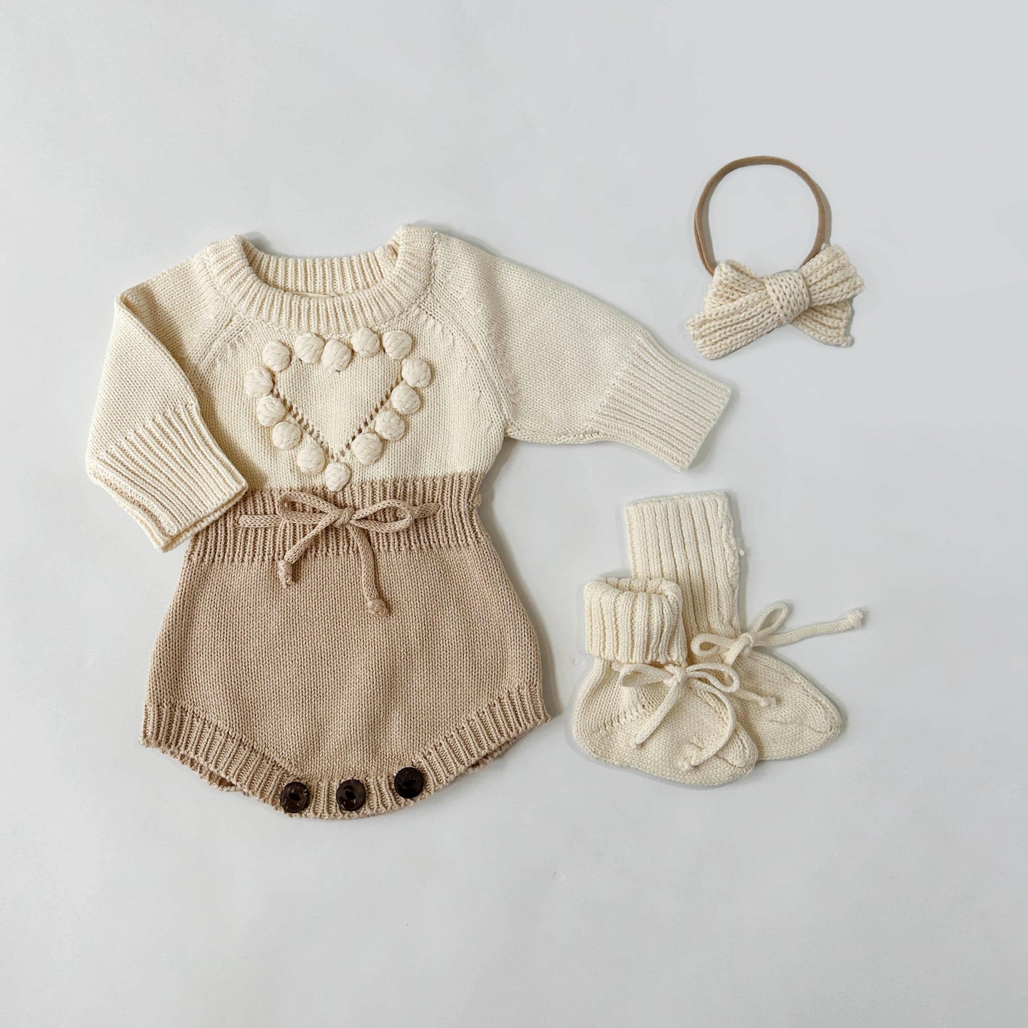 OLIVE & CRADLE - Cream Heart Romper Set